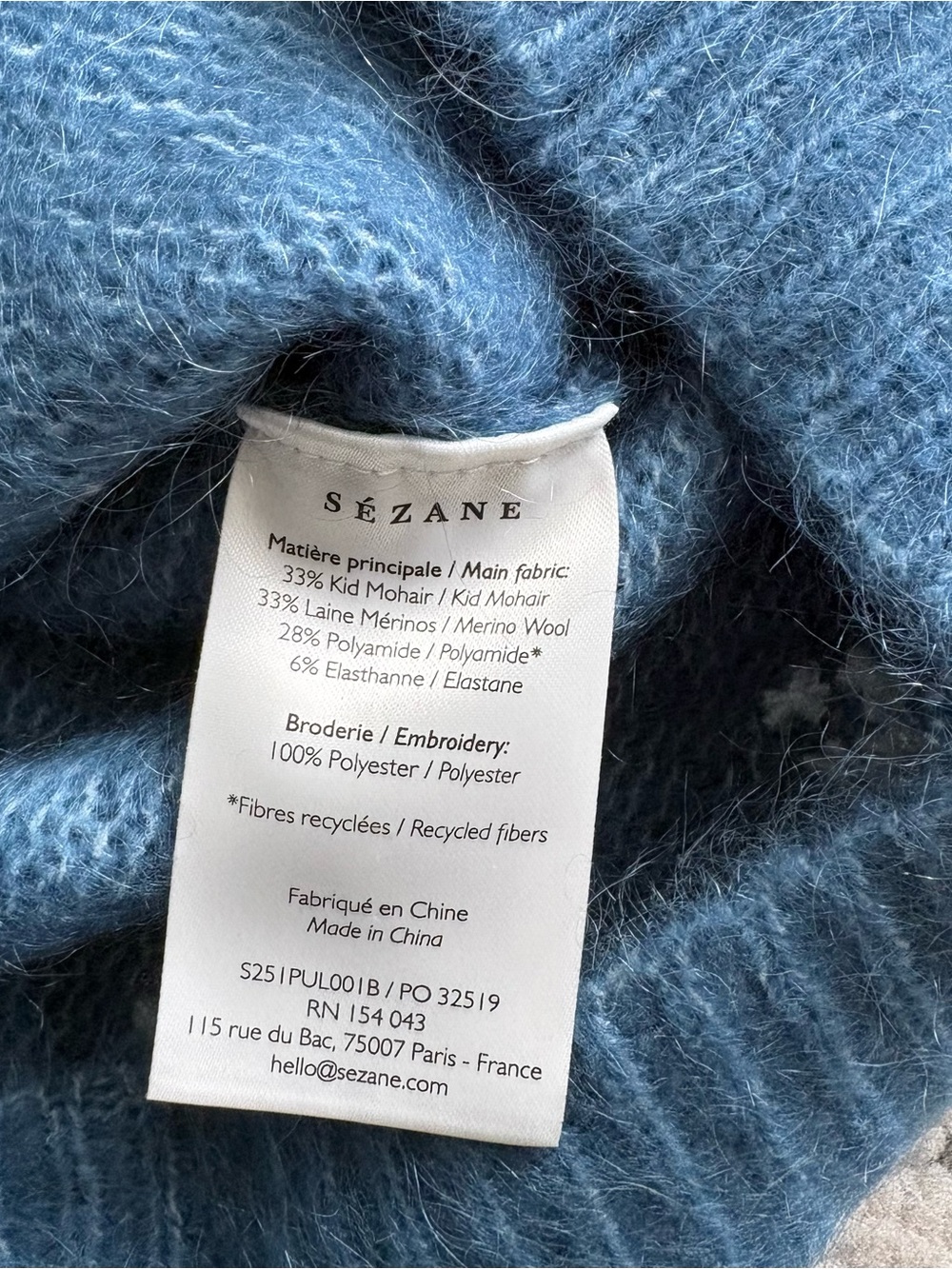 Sezane Cornflower Blue Crewneck Sweater with Floral Detailing Sz XS - Picture 4 of 4
